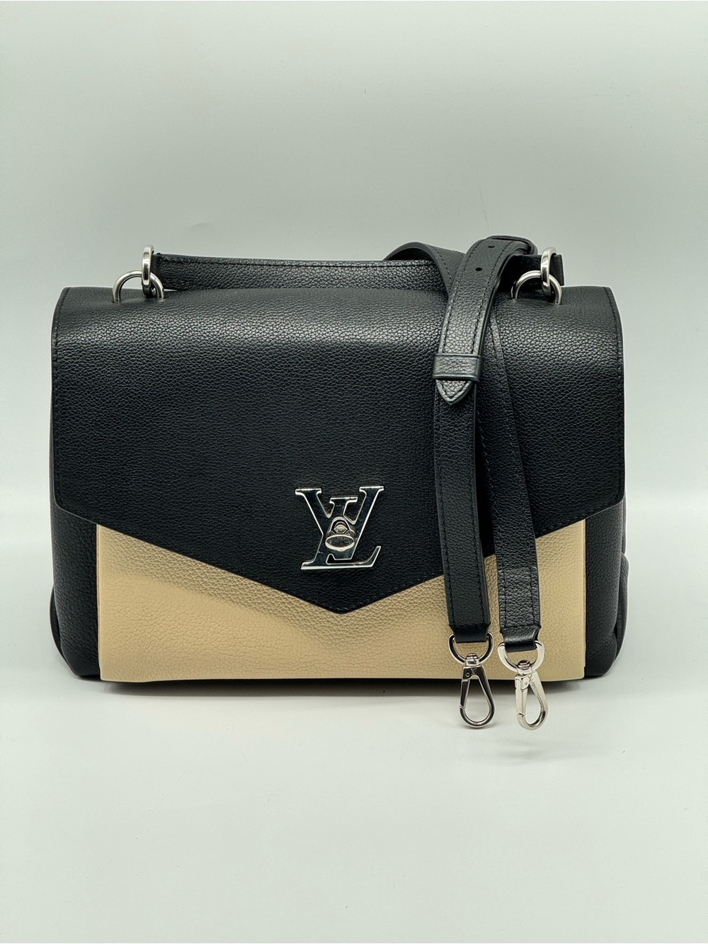 Louis Vuitton Lock Me MM Black and Beige Shoulder Bag